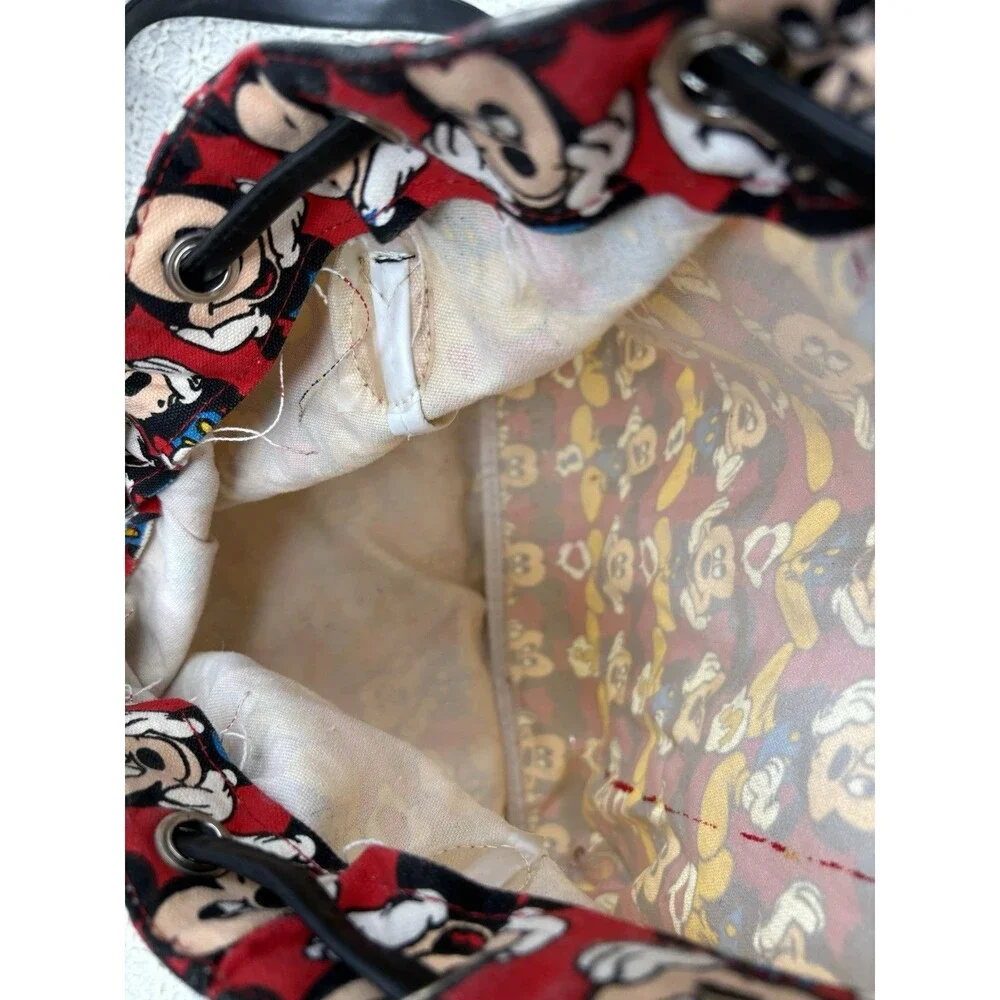 Vintage 90s Mickey Mouse Faces All Over Print Canvas Drawstring Bag Bucket Tote